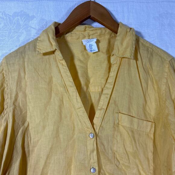 Sigrid Olsen Medium Button Up Shirt Yellow Linen Long Sleeve Roll Tab Boho - Picture 8 of 13